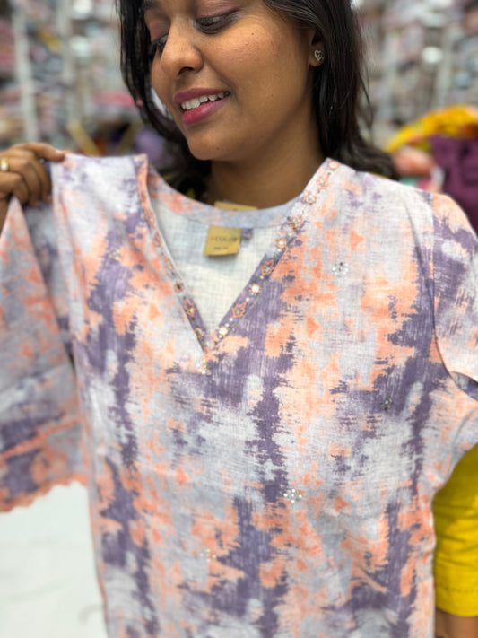 Premium Khadi Cotton V Neck Kurti - KC02