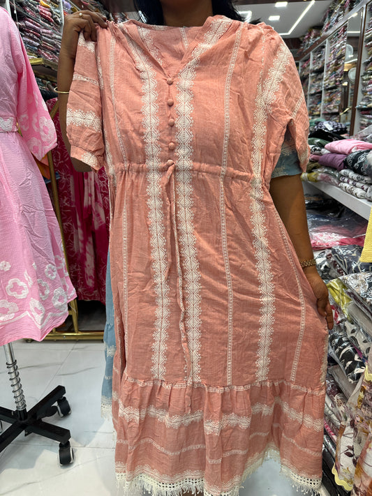 Soft Khadi Cotton Crochet Western Midi - WM06