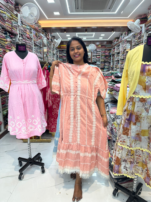 Soft Khadi Cotton Crochet Western Midi - WM06