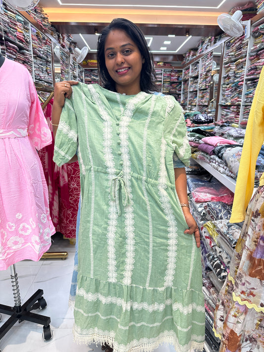 Soft Khadi Cotton Crochet Western Midi - WM05