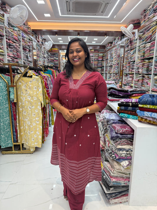 Pure Cotton 3 Pcs Anarkali Set - AS06