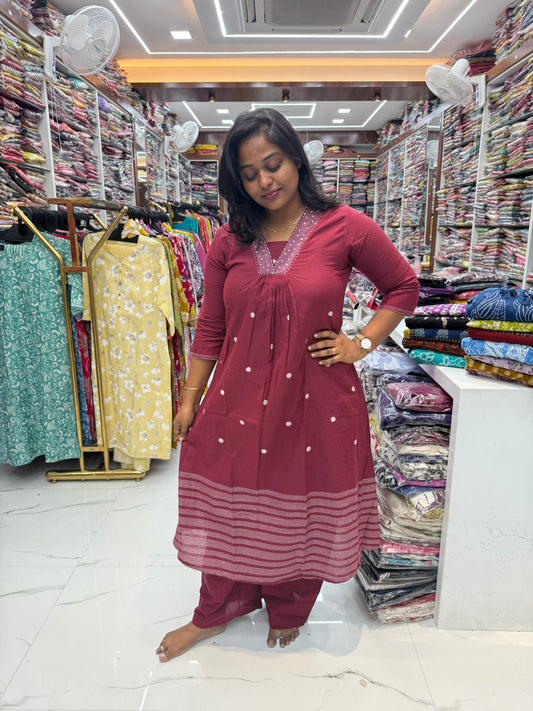 Pure Cotton 3 Pcs Anarkali Set - AS06