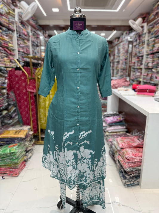 Digital Print Teal Blossom Co Ord Set - DCS08