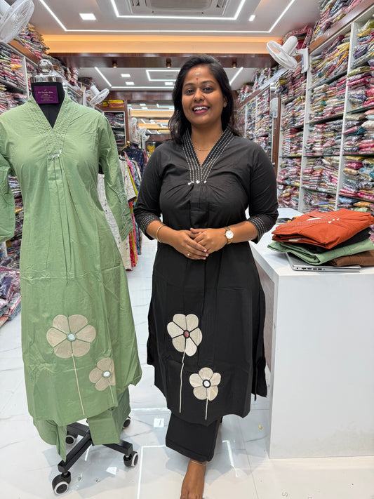 Petal Drop Mirror Work Plain Co Ord Set - PCOS05