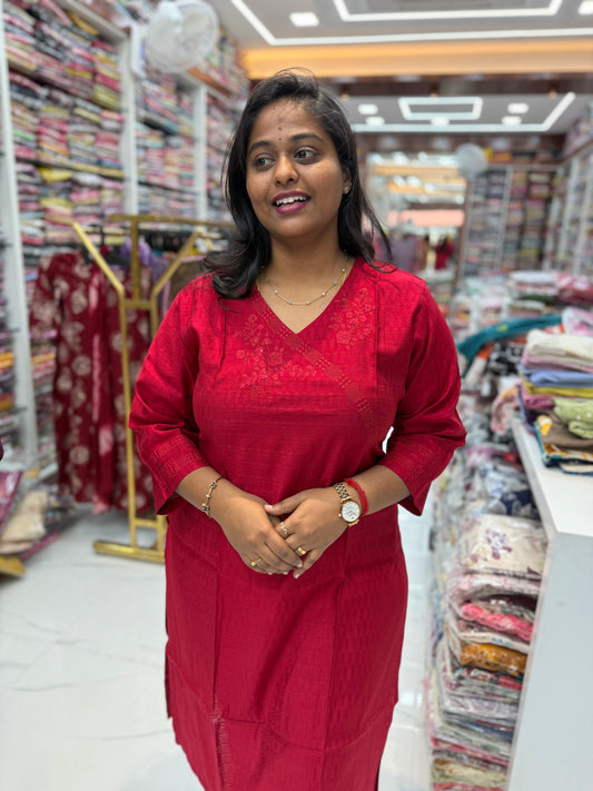 Jacquard Silk Straight Cut Kurti - SCKT73