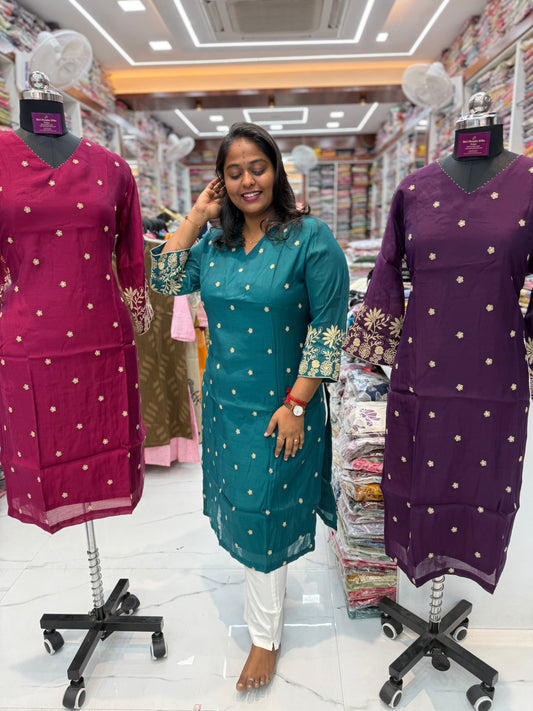 Chanderi Silk Straight Cut Kurti - SCKT78
