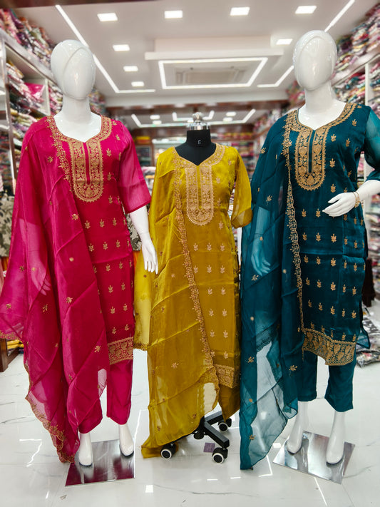 Premium Party Wear Pure Organza 3 Pcs Salwar Set