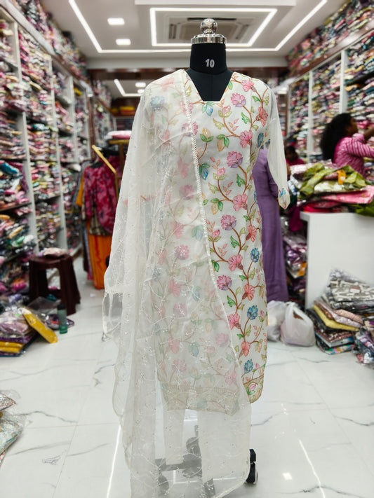 Premium Party Wear Pure White Organza 3 Pcs Salwar Set