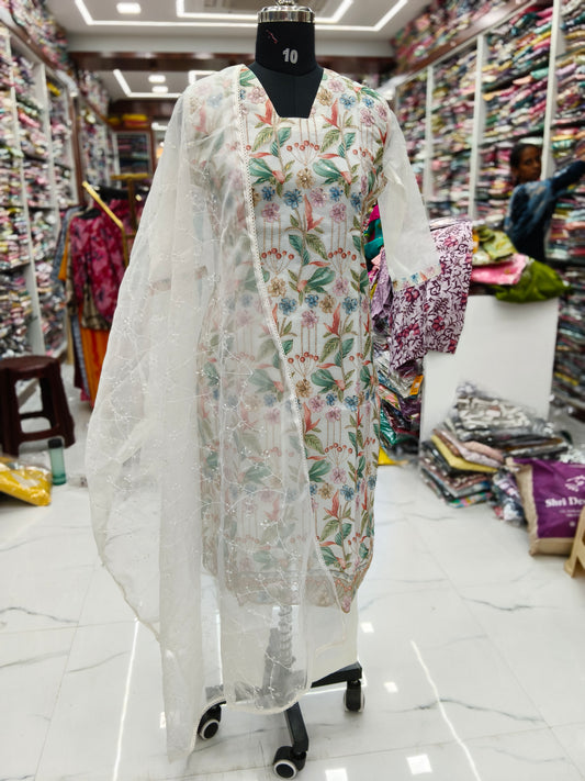 Premium Party Wear Pure White Organza 3 Pcs Salwar Set