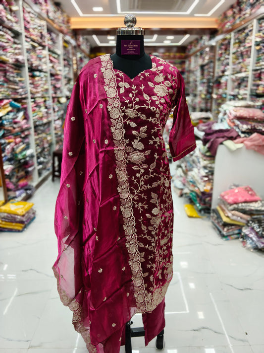 Premium Party Wear Pure Organza 3 Pcs Salwar Set