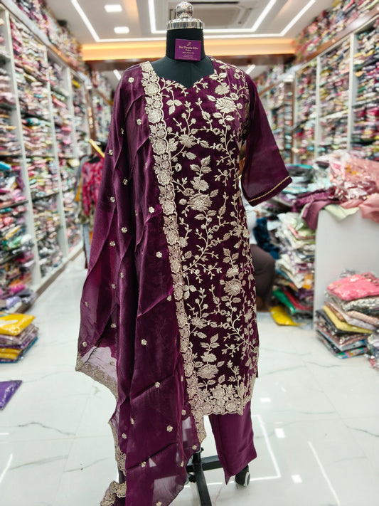 Premium Party Wear Pure Organza 3 Pcs Salwar Set