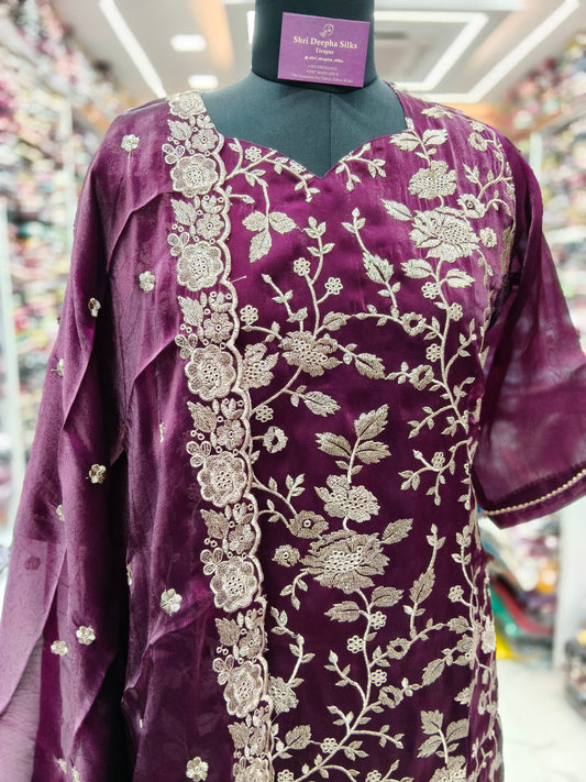 Premium Party Wear Pure Organza 3 Pcs Salwar Set