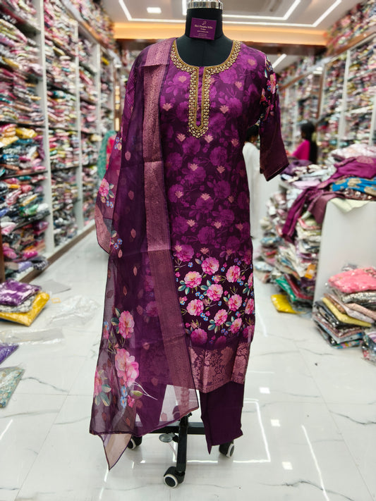 Premium Party Wear Pure Muslin Digital Print 3 Pcs Salwar Set