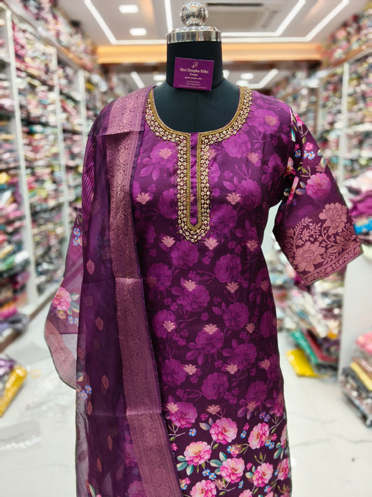 Premium Party Wear Pure Muslin Digital Print 3 Pcs Salwar Set