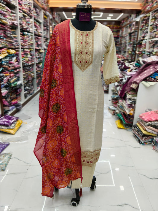 Premium Party Wear Pure silk jacquard 3 Pcs Salwar Set