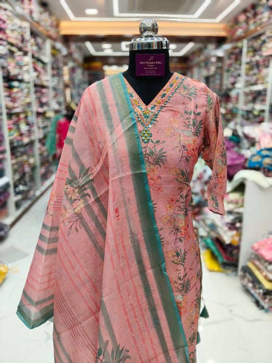 Premium Party Wear Pure Tissue V Neck Embroidery 3 Pcs Salwar Set