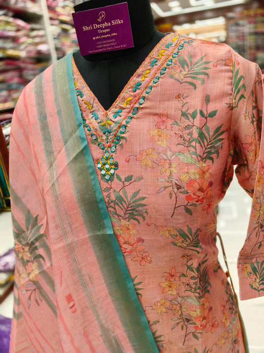 Premium Party Wear Pure Tissue V Neck Embroidery 3 Pcs Salwar Set