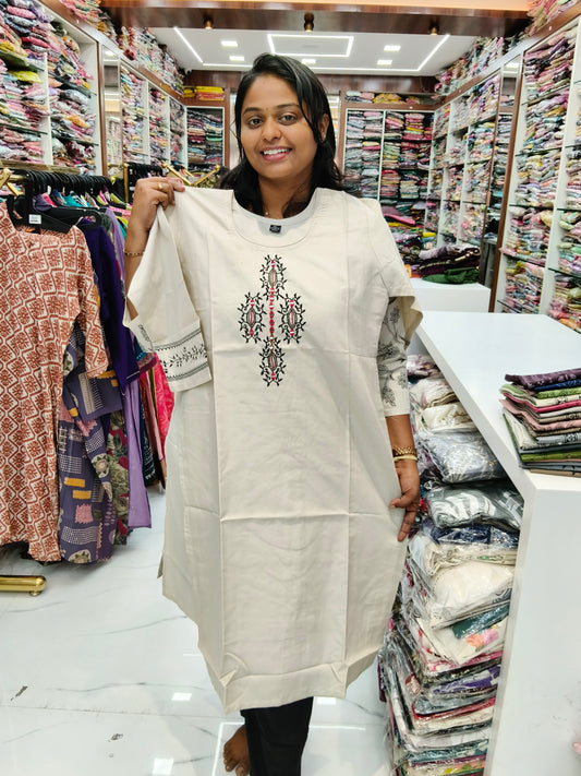 Budget Linen Cotton Kurti Cream - BLK05