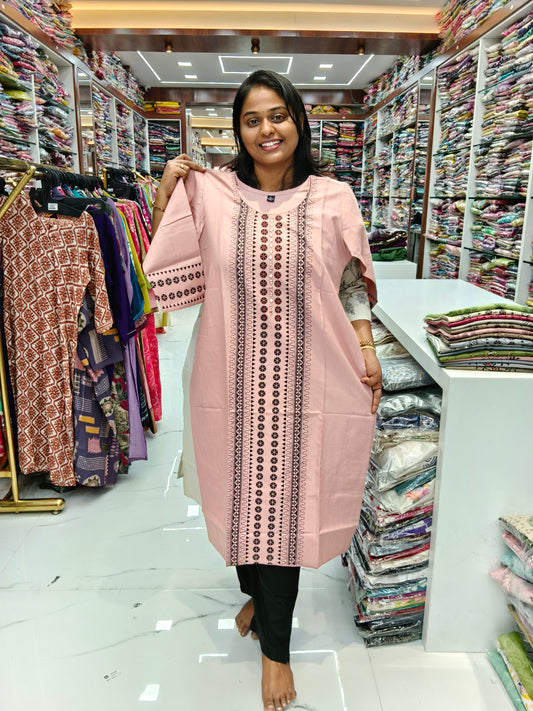 Budget Linen Cotton Kurti Peach - BLK08