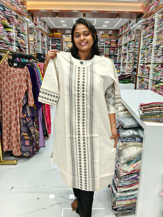 Budget Linen Cotton Kurti Cream - BLK10