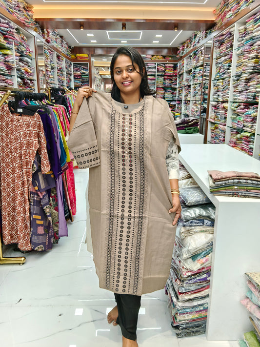 Budget Linen Cotton Kurti Choclate - BLK13