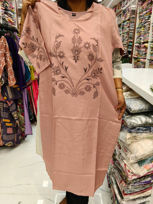 Budget Linen Cotton Kurti Peach - BLK14
