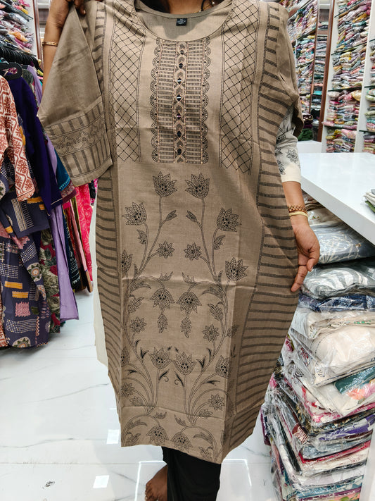 Budget Linen Cotton Kurti Choclate - BLK15