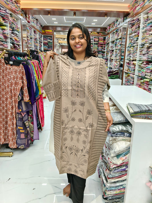 Budget Linen Cotton Kurti Choclate - BLK15