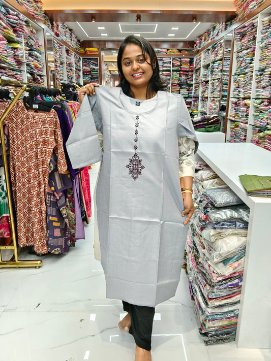 Budget Linen Cotton Kurti Grey -BLK17