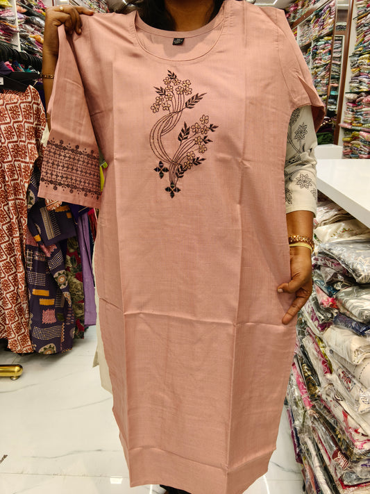 Budget Linen Cotton Kurti Peach -BLK19