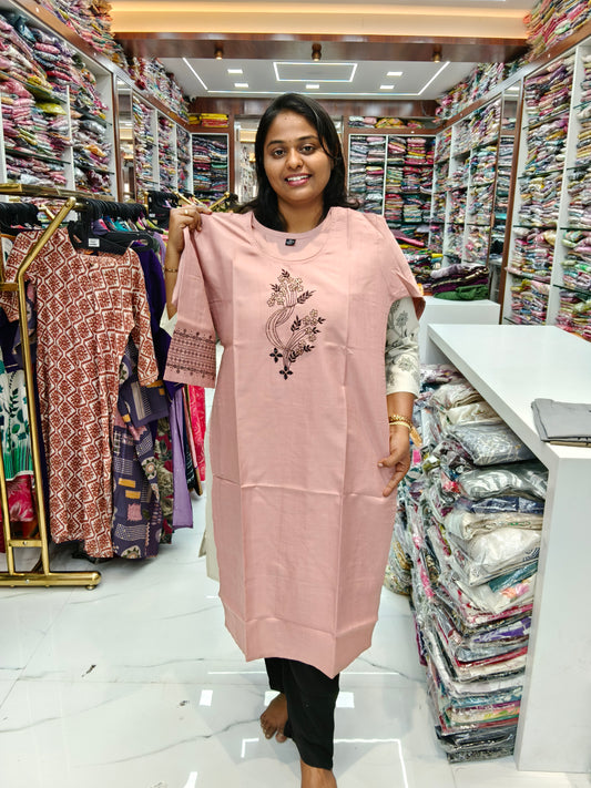 Budget Linen Cotton Kurti Peach -BLK19