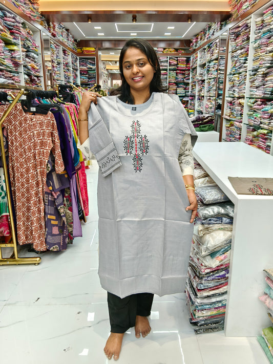 Budget Linen Cotton Kurti Grey -BLK21