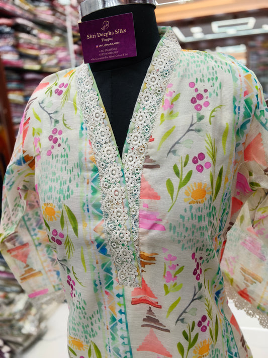 Chanderi Cotton V Neck Candy Kurti - LC01