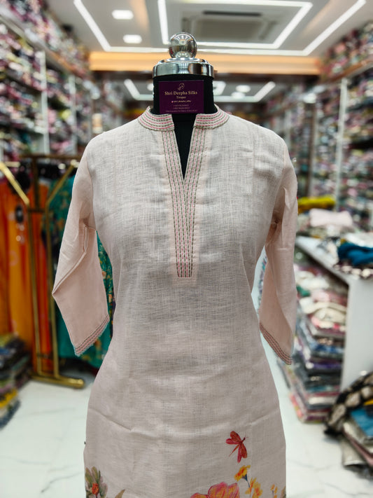 Linen Cotton V Neck Floral Print Set - LC02