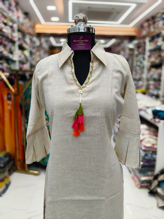 Linen Cotton Collar Neck Kurti - LC04