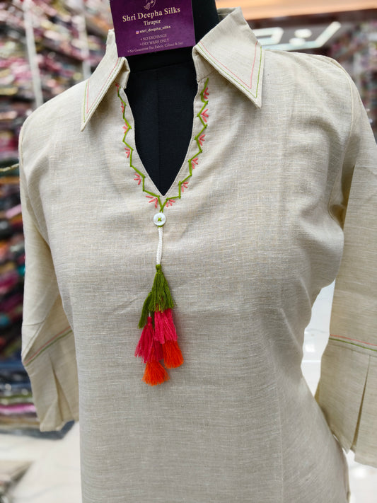 Linen Cotton Collar Neck Kurti - LC04