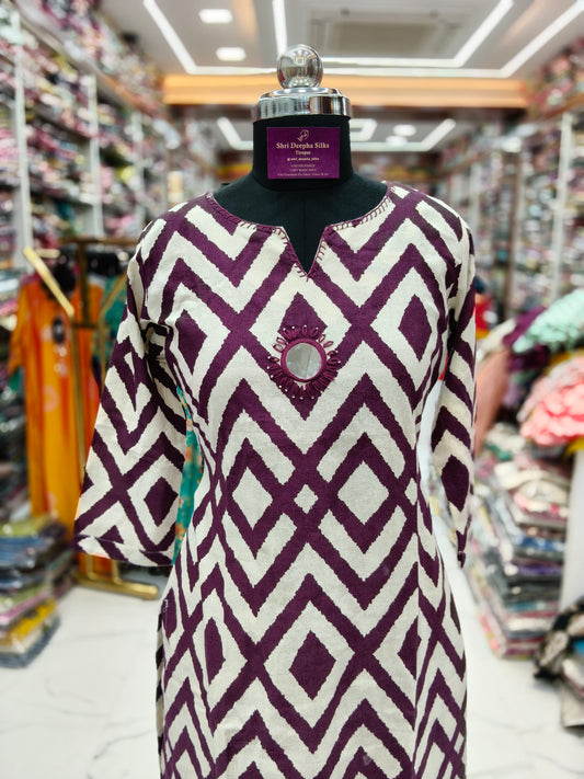 Linen Cotton Mirror Work Set - LC05