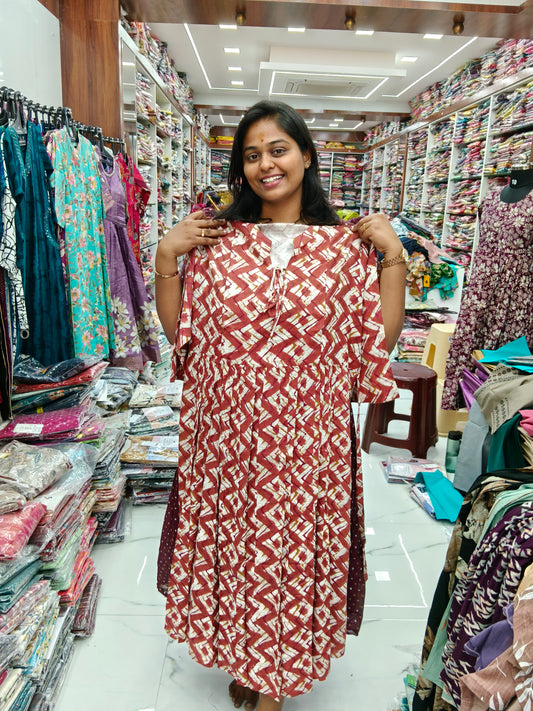 Spun Cotton Collar Neck Feeding Midi - FM05