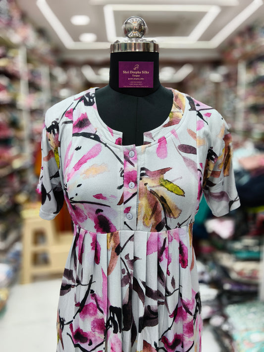 Soft Hosiery Cotton Grey Floral Feeding Midi - FM06