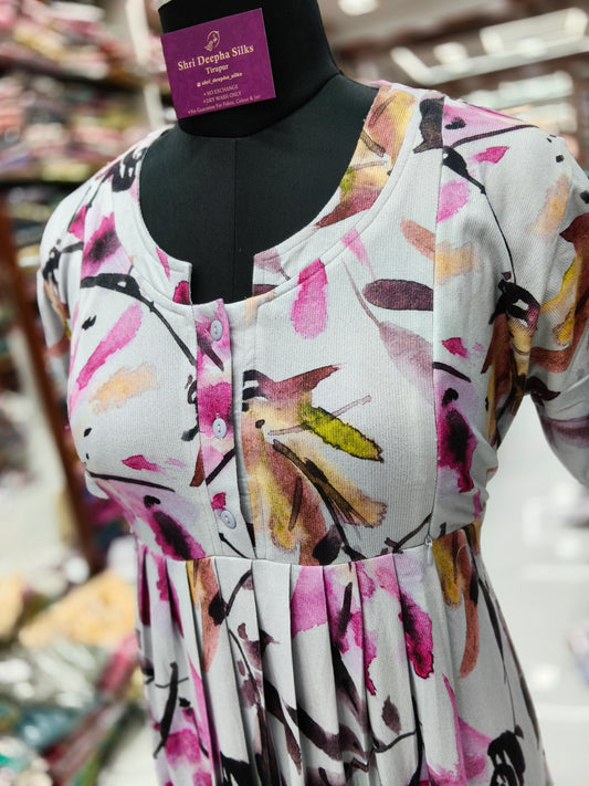 Soft Hosiery Cotton Grey Floral Feeding Midi - FM06