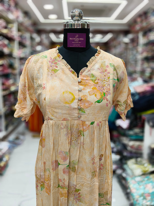 Premium Spun Cotton V Neck Floral Feeding Maxi - FM09