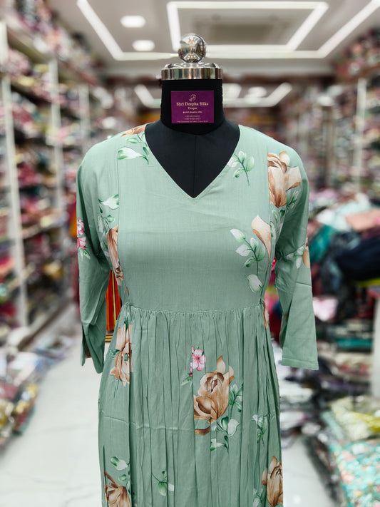 Premium Spun Cotton Pista Green Feeding Maxi - FM08