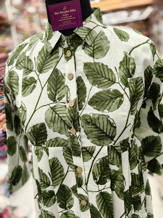 Khadi Cotton Leaf Print Feeding Midi - FM21