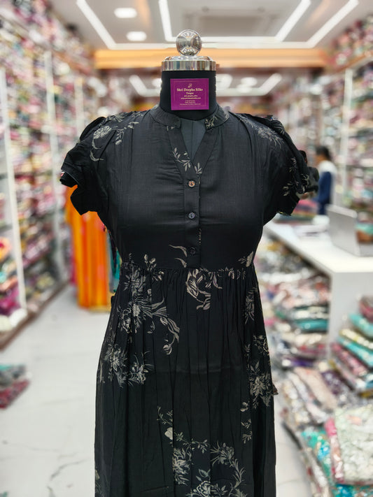 Spun Cotton Black Butterfly Feeding Midi - FM27