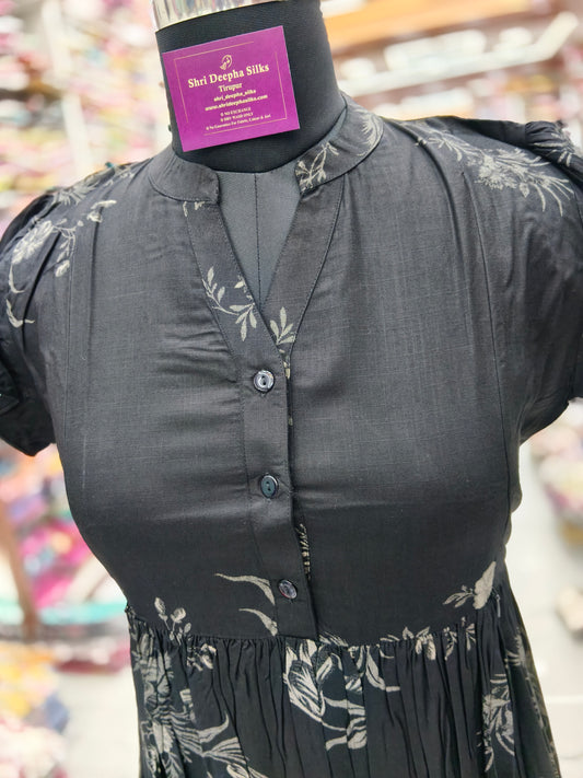 Spun Cotton Black Butterfly Feeding Midi - FM27