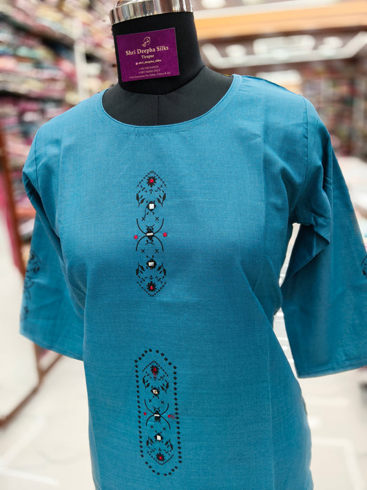 Budget Linen Cotton Kurti Blue - BLK25