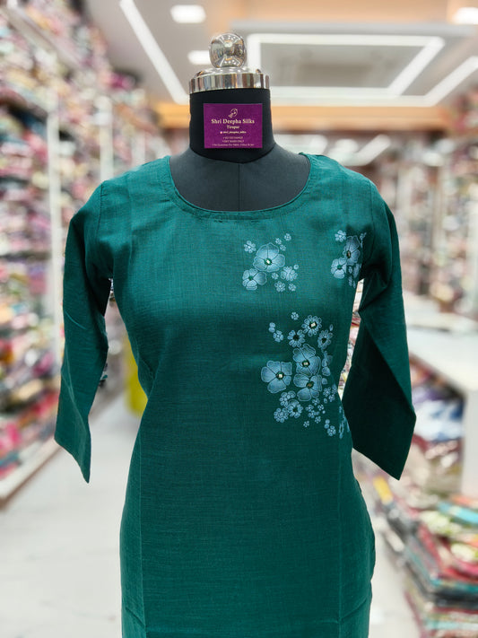 Budget Linen Cotton Kurti Green - BLK26