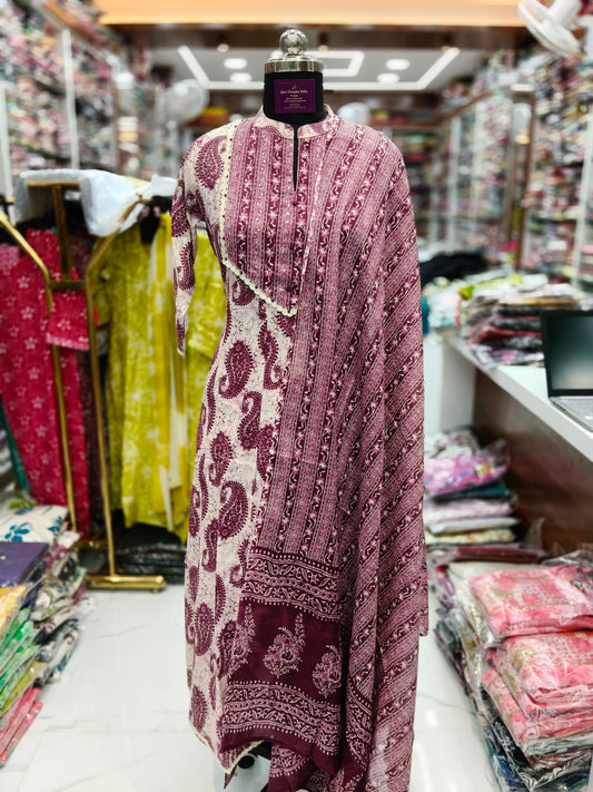 Pure Cotton 3 Pcs Anarkali Set