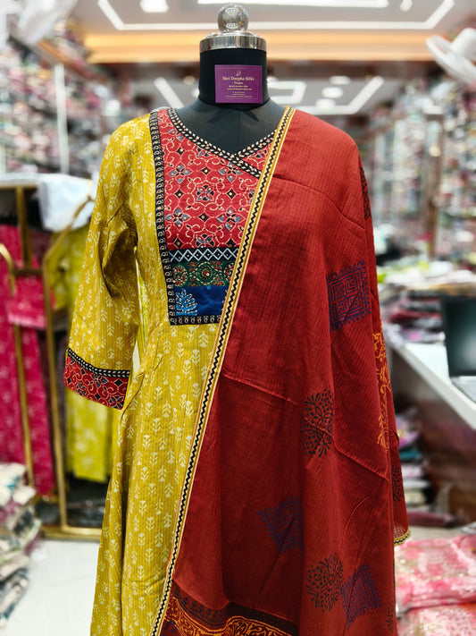 Pure Cotton 3 Pcs Anarkali Set