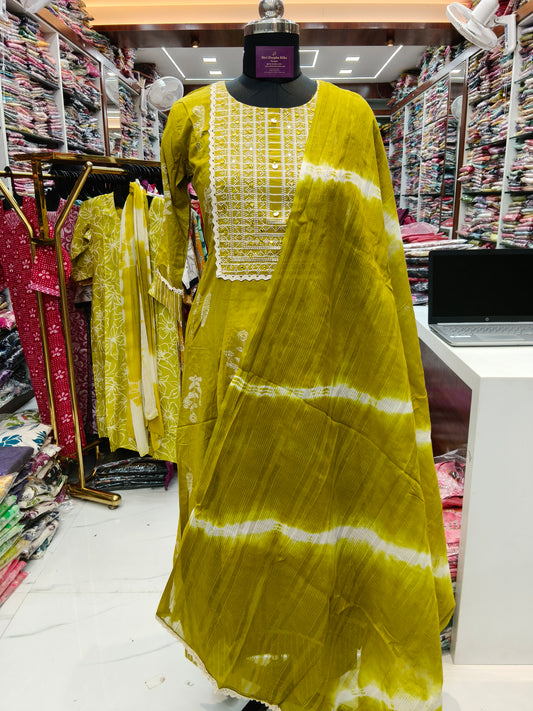 Pure Cotton 3 Pcs Anarkali Set